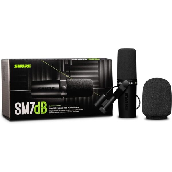 Shure SM7dB Dynamic Vocal Microphone w/Built-In Preamp for Streaming, Podcast, & Recording, Wide-Range Frequency, Warm & Smooth Sound, Rugged Construction, Detachable Windscreen – Black - Image 2